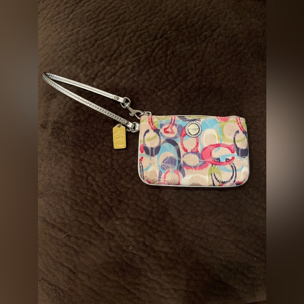 Coach wristlet pink blue green white navy - like new
